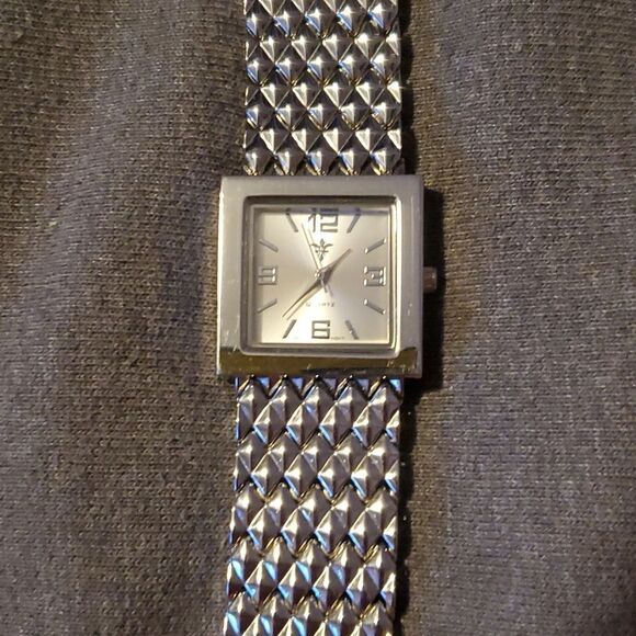 Vtg Quartz Japan Mvmt‎ Watch Stainless Steel Silver Square Face 8"L  New Battery - Picture 1 of 8